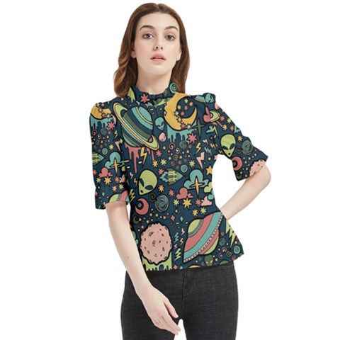 Alien Rocket Space Aesthetic Frill Neck Blouse by Sarkoni