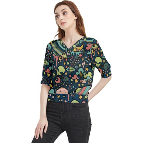 Alien Rocket Space Aesthetic Quarter Sleeve Blouse by Sarkoni