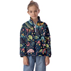 Alien Rocket Space Aesthetic Kids  Half Zip Hoodie by Sarkoni