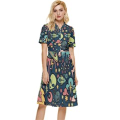 Alien Rocket Space Aesthetic Button Top Knee Length Dress by Sarkoni