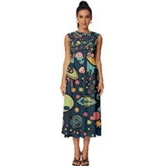 Alien Rocket Space Aesthetic Sleeveless Round Neck Midi Dress by Sarkoni