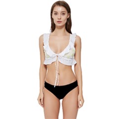 Flower Design T- Shirt Beautiful White And Yellow Artistic Flower T- Shirt Low Cut Ruffle Edge Bikini Top