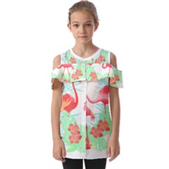 Flower Flamingo T- Shirt Floral Birds Flower Flamingo T- Shirt Fold Over Open Sleeve Top by EnriqueJohnson