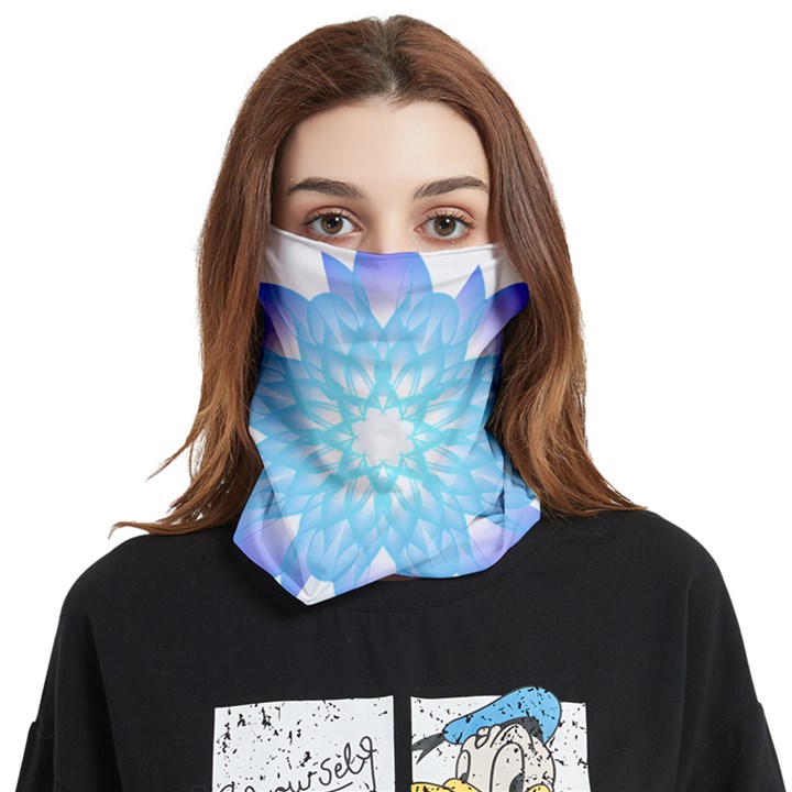 Flower Illustration T- Shirt Beautiful And Artistic Blue Flower T- Shirt Face Covering Bandana (Two Sides)