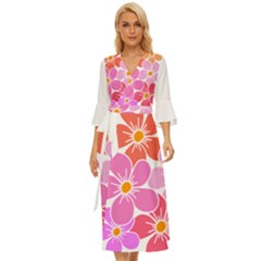 Flower Illustration T- Shirtcolorful Blooming Flower, Blooms, Floral Pattern T- Shirt Midsummer Wrap Dress