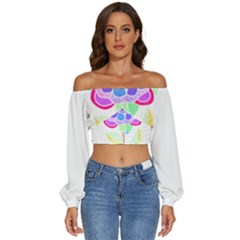 Flower Illustration T- Shirtflower T- Shirt Long Sleeve Crinkled Weave Crop Top by EnriqueJohnson