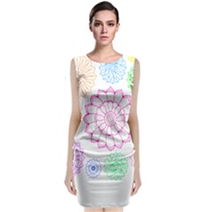 Flower Pattern T- Shirt Colorful Groovy Flower Pattern Outline T- Shirt Sleeveless Velvet Midi Dress