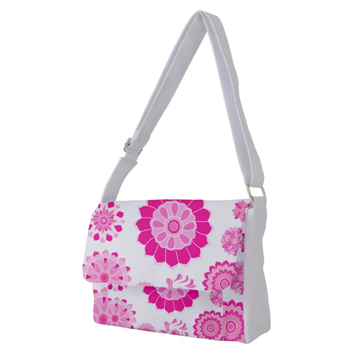 Flower Pattern T- Shirt Pink Psychedelic Floral Power Pattern T- Shirt Full Print Messenger Bag (M)