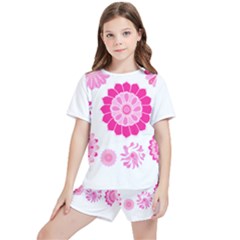 Flower Pattern T- Shirt Pink Psychedelic Floral Power Pattern T- Shirt Kids  T-shirt And Sports Shorts Set by EnriqueJohnson