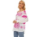 Flower Pattern T- Shirt Pink Psychedelic Floral Power Pattern T- Shirt Off Shoulder Chiffon Pocket Shirt View2