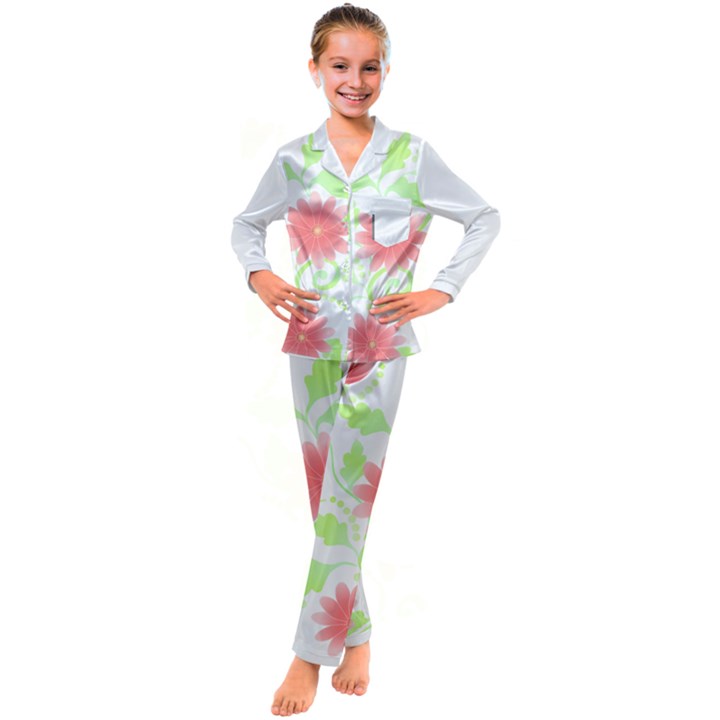 Flowers Art T- Shirtflowers T- Shirt (11) Kids  Satin Long Sleeve Pajamas Set