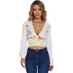 Flowers Art T- Shirtflowers T- Shirt Long Sleeve Deep-v Velour Top