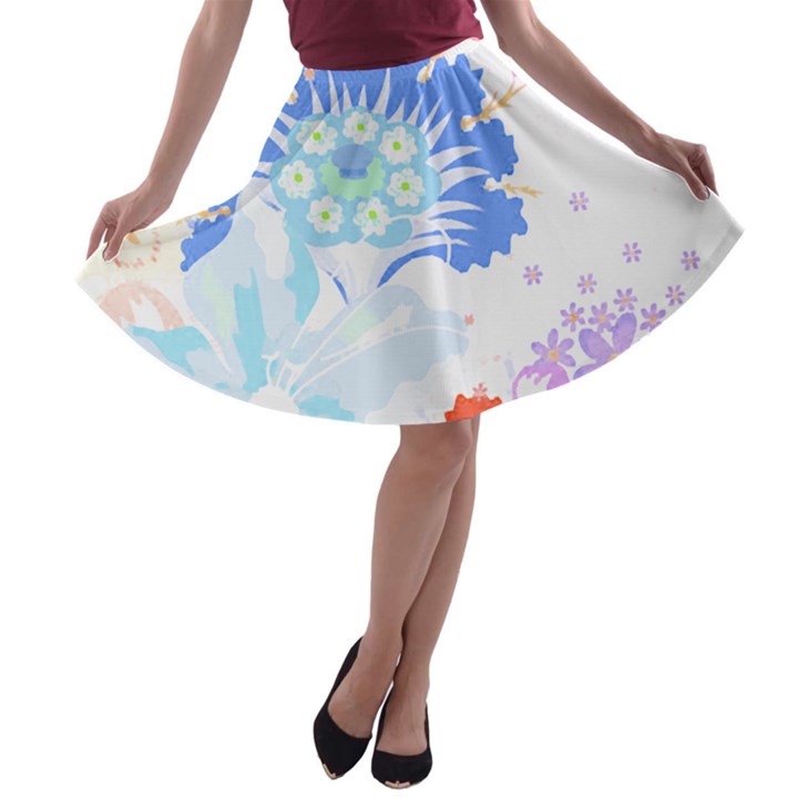 Flowers Illustration T- Shirt Sunshine Blossoms A-line Skater Skirt