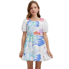 Flowers Illustration T- Shirt Sunshine Blossoms Kids  Short Sleeve Dolly Dress