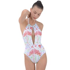 Flowers Illustration T- Shirtflowers T- Shirt (4) Plunge Cut Halter Swimsuit