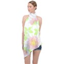 Flowers Illustration T- Shirtflowers T- Shirt (8) Halter Asymmetric Satin Top View1