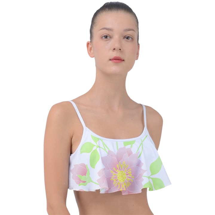 Flowers Illustration T- Shirtflowers T- Shirt (8) Frill Bikini Top