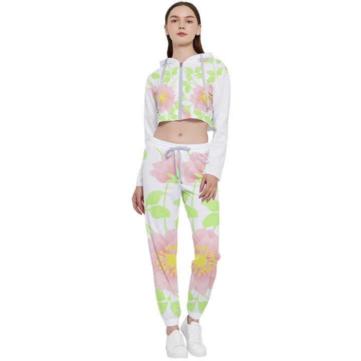 Flowers Illustration T- Shirtflowers T- Shirt (8) Cropped Zip Up Lounge Set