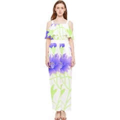 Flowers Pattern T- Shirtflowers T- Shirt Draped Sleeveless Chiffon Jumpsuit