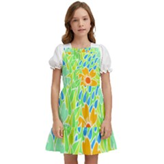 Flowers T- Shirt Colorful Flowers T- Shirt Kids  Puff Sleeved Dress