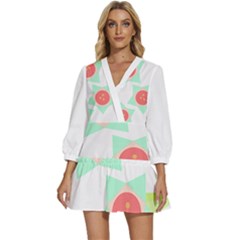 Flowers T- Shirt Modern Geometric Flowers T- Shirt V-neck Placket Mini Dress