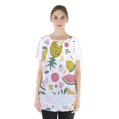 Fruits T- Shirt Funny Summer Fruits Collage Fruit Bright Colors T- Shirt Skirt Hem Sports Top by EnriqueJohnson