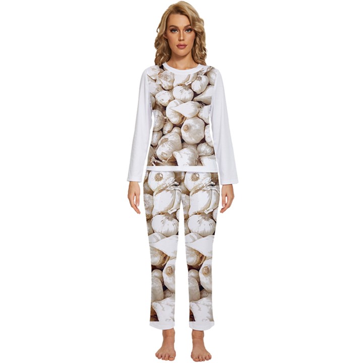 Garlic T- Shirt Garlic Bulbs Photograph T- Shirt Womens  Long Sleeve Lightweight Pajamas Set