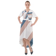 Geometric Abstract Art T- Shirt Mountain River Pattern Front Wrap High Low Dress