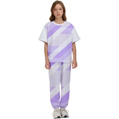 Geometric Abstract Art T- Shirt Purple Mountains Pattern Kids  T-shirt And Pants Sports Set