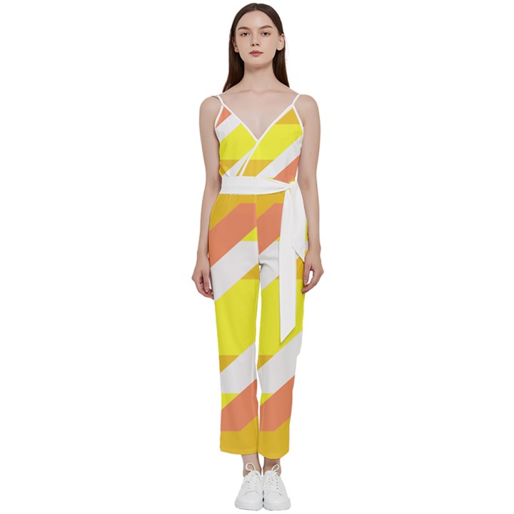 Geometric Abstract Art T- Shirt Sunrise Pattern V-Neck Camisole Jumpsuit