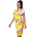 Geometric Abstract Art T- Shirt Sunrise Pattern Vintage Frill Sleeve V-Neck Bodycon Dress View2