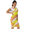 Geometric Abstract Art T- Shirt Sunrise Pattern Vintage Frill Sleeve V-Neck Bodycon Dress View3