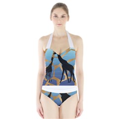 Giraffe Lover T- Shirt G I R A F F E O N G I R A F F E P R I N T P R E T T Y F O R V A C A T I O N T Halter Swimsuit