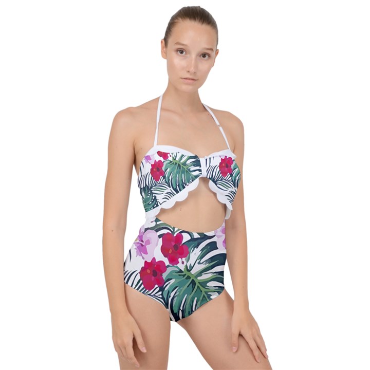 Hawaii T- Shirt Hawaii Cup Creative T- Shirt Scallop Top Cut Out Swimsuit