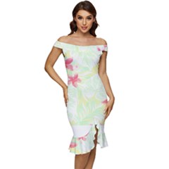 Hawaii T- Shirt Hawaii Flora Garden T- Shirt Off Shoulder Ruffle Split Hem Bodycon Dress