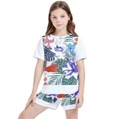 Hawaii T- Shirt Hawaii Flourish Pattern T- Shirt Kids  T-shirt And Sports Shorts Set