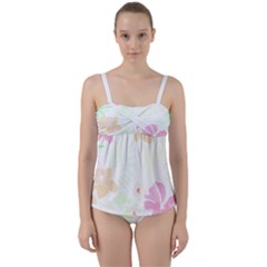 Hawaii T- Shirt Hawaii Flower Creative T- Shirt Twist Front Tankini Set