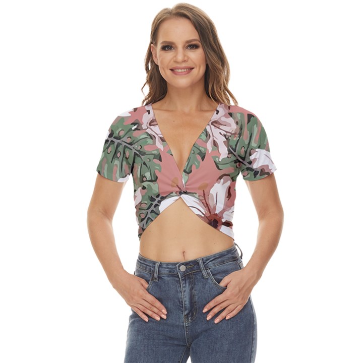 Hawaii T- Shirt Hawaii Hello Modern T- Shirt Twist Front Crop Top