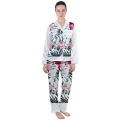 Hawaii T- Shirt Hawaii Ice Flowers Garden T- Shirt Women s Long Sleeve Satin Pajamas Set	