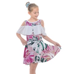 Hawaii T- Shirt Hawaii Ice Flowers Garden T- Shirt Kids  Shoulder Cutout Chiffon Dress