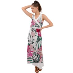 Hawaii T- Shirt Hawaii Ice Flowers Garden T- Shirt V-neck Chiffon Maxi Dress