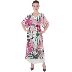 Hawaii T- Shirt Hawaii Ice Flowers Garden T- Shirt V-neck Boho Style Maxi Dress