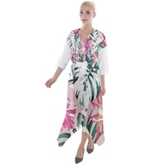 Hawaii T- Shirt Hawaii Ice Flowers Garden T- Shirt Quarter Sleeve Wrap Front Maxi Dress