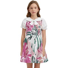 Hawaii T- Shirt Hawaii Ice Flowers Garden T- Shirt Kids  Bow Tie Puff Sleeve Dress