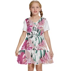 Hawaii T- Shirt Hawaii Ice Flowers Garden T- Shirt Kids  Short Sleeve Tiered Mini Dress