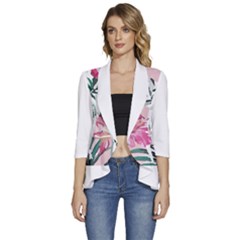 Hawaii T- Shirt Hawaii Ice Flowers Garden T- Shirt Women s 3/4 Sleeve Ruffle Edge Open Front Jacket