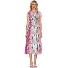 Hawaii T- Shirt Hawaii Ice Flowers Garden T- Shirt V-neck Drawstring Shoulder Sleeveless Maxi Dress