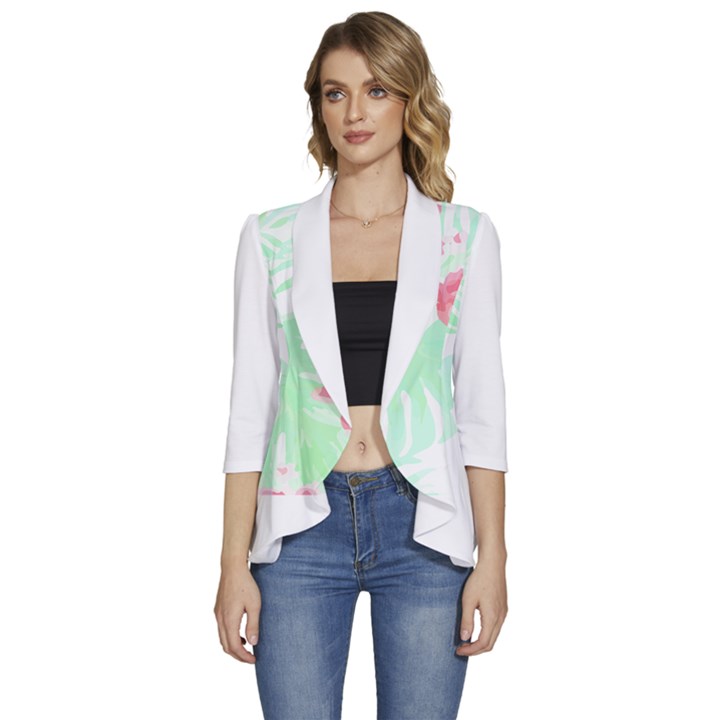 Hawaii T- Shirt Hawaii Meadow Trend T- Shirt Women s 3/4 Sleeve Ruffle Edge Open Front Jacket