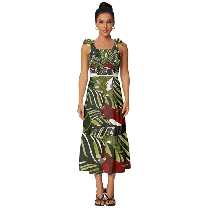 Hawaii T- Shirt Hawaii Pattern Garden T- Shirt Tie-Strap Tiered Midi Chiffon Dress