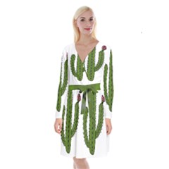 Cactus Desert Plants Rose Long Sleeve Velvet Front Wrap Dress by uniart180623